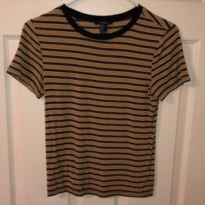 mustard yellow, black, and white striped top